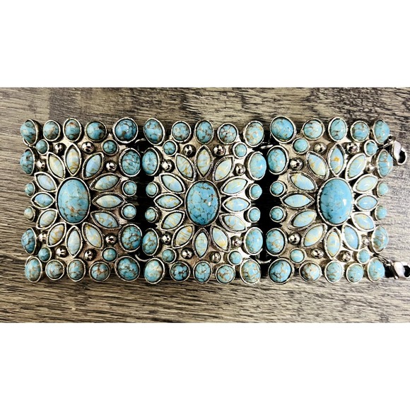 Turquoise blue and silver boho bracelet y2k - Picture 1 of 3